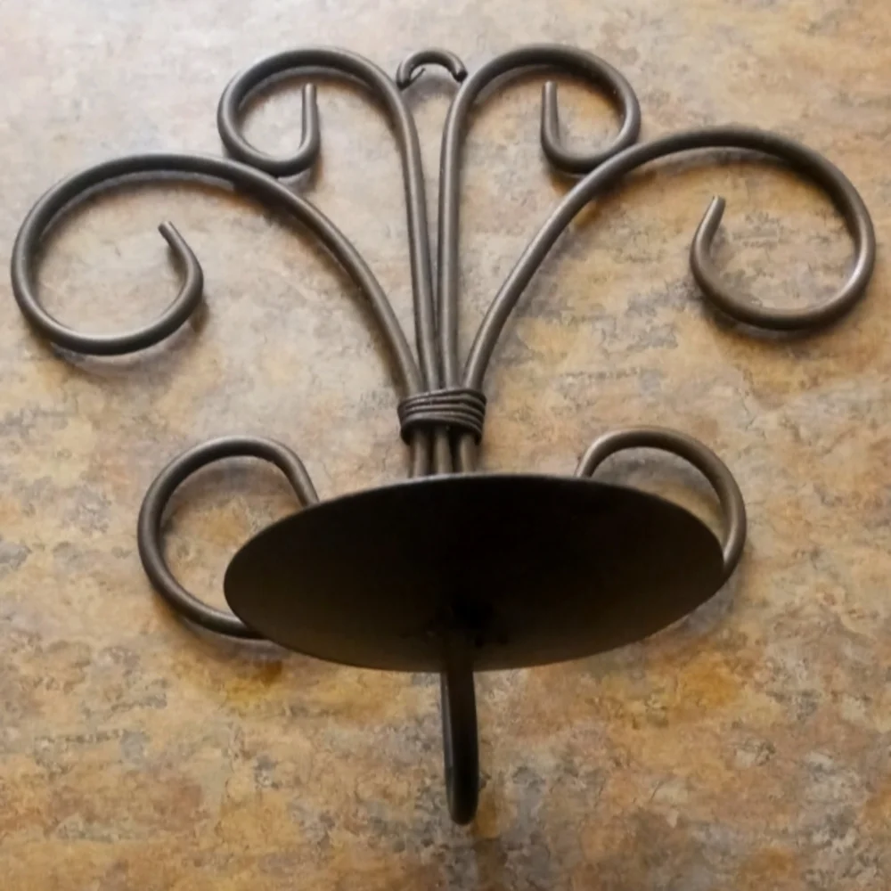 Decorative Scroll Metal Wall Sconce - Black 10×10